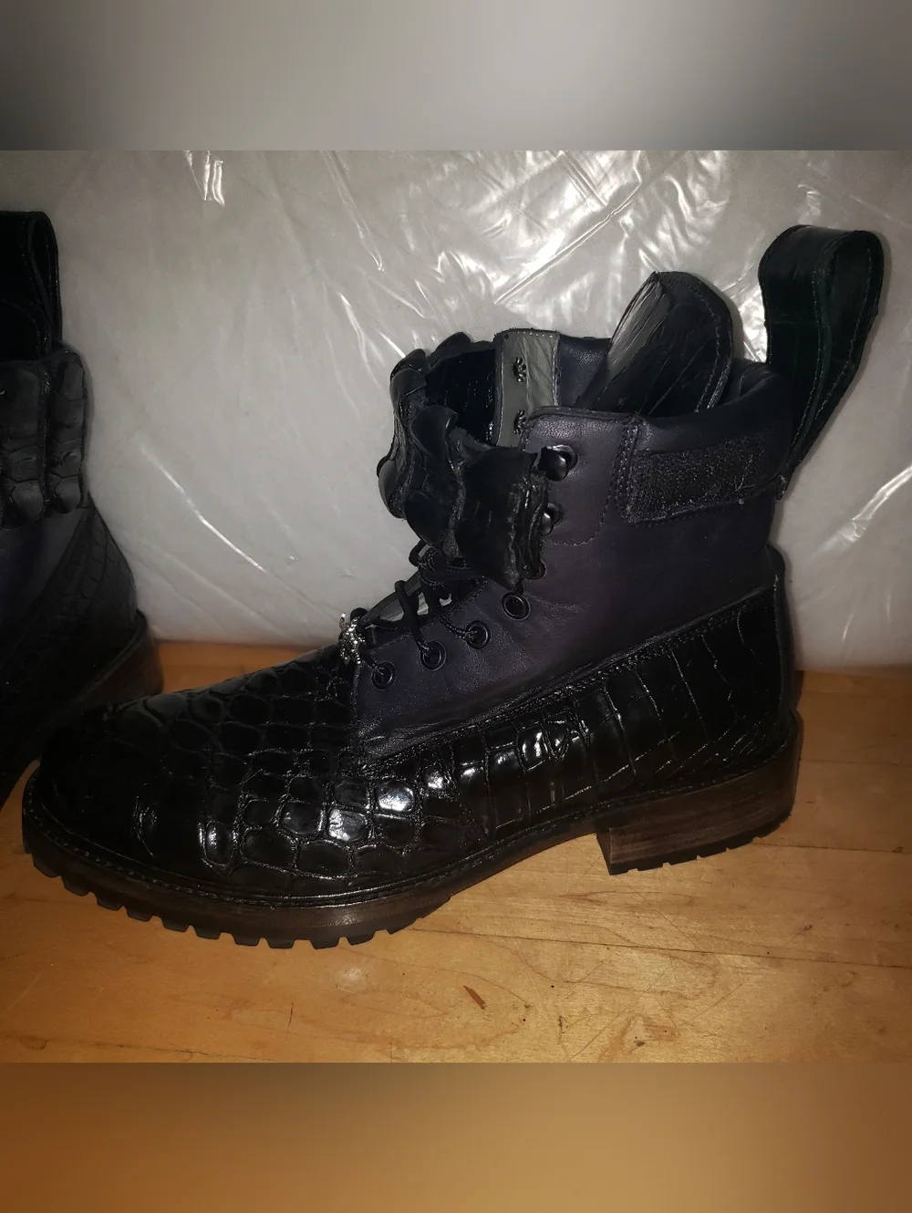 Genuine Alligator Skin Black On Black Combat Boots Men 9 READ Below